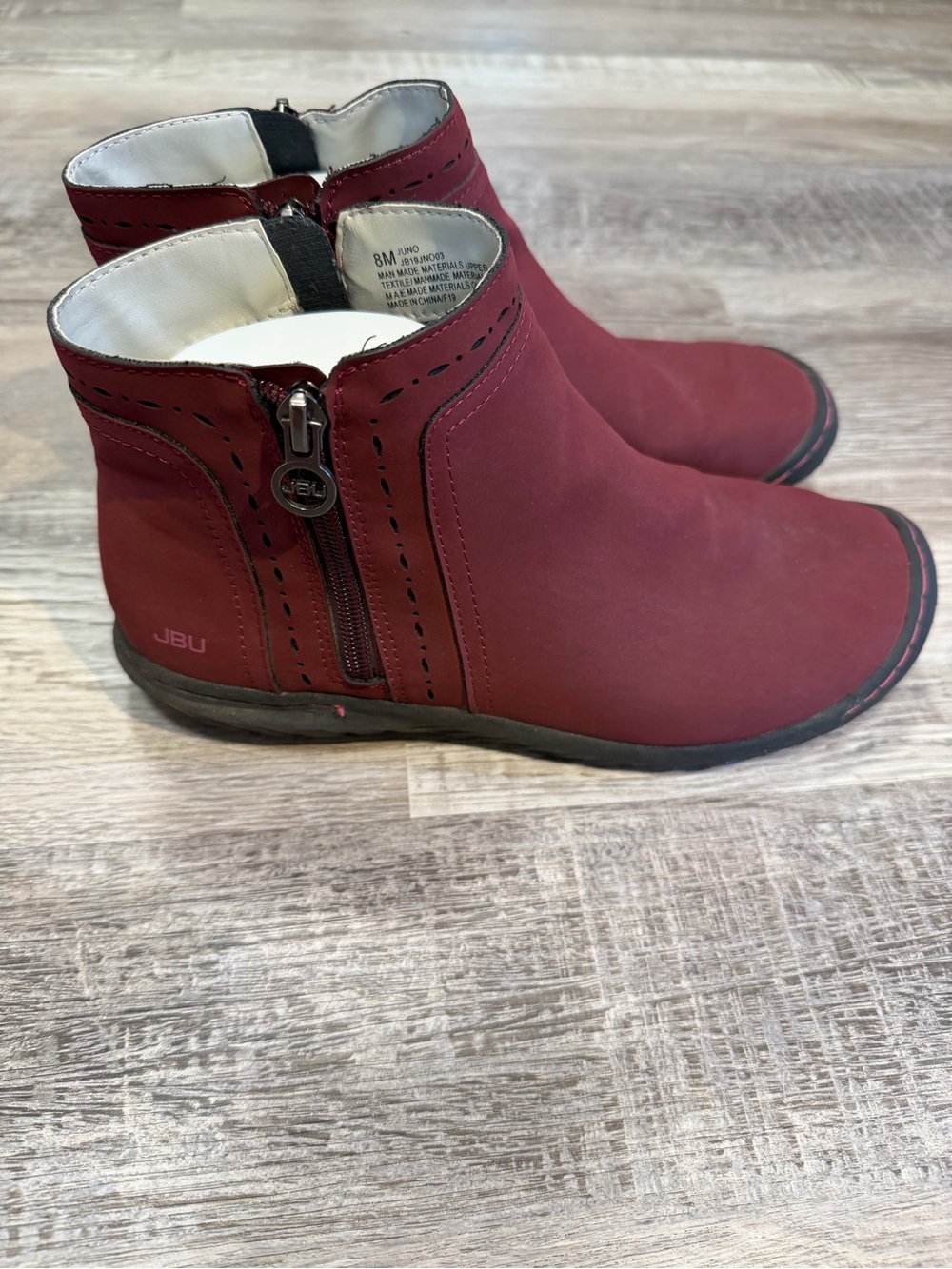 JBU Women's Juno Burgundy Double Side Zip Closure Breathable Ankle Boot 8M